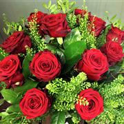 12 Luxury Red Roses Handtied Bouquet
