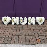 All White Mum Letters Funeral Tribute With Hearts
