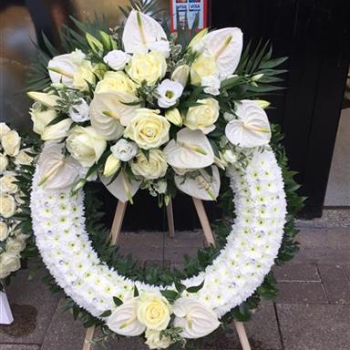 Pure White Sympathy Wreath  Julia's NC Funeral Flowers