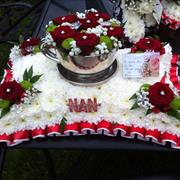 Pillow with Cup and Saucer Funeral Tribute