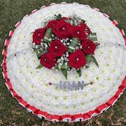 Large Red and White Posy Pad Funeral Tribute