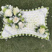 Green and White Pillow Funeral Flowers